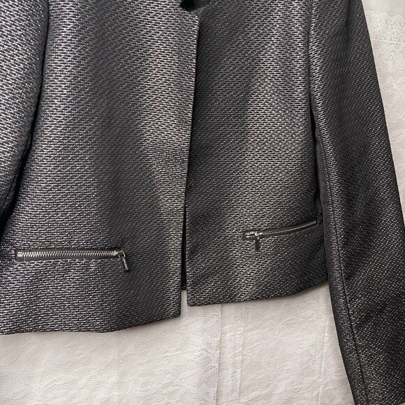 CALVIN KLEIN Women Black Polyester Metallic Lined Open Front Blazer Size 2 - Picture 4 of 12